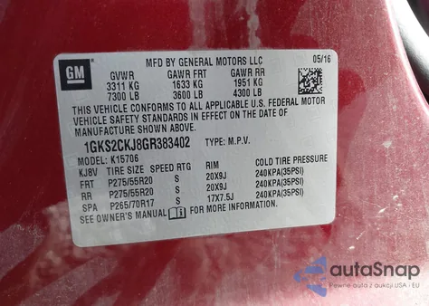 2016 GMC Yukon Denali из США, поврежденный, VIN 1GKS2CKJ8GR383402